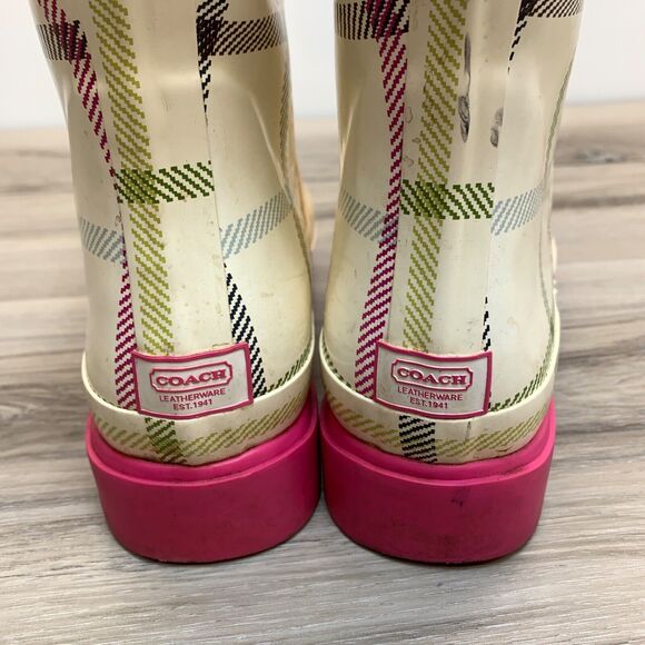 COACH Plaid Rubber Rain Boots Size 6 M Women's multi-colored Paisley A7107 - Picture 5 of 13